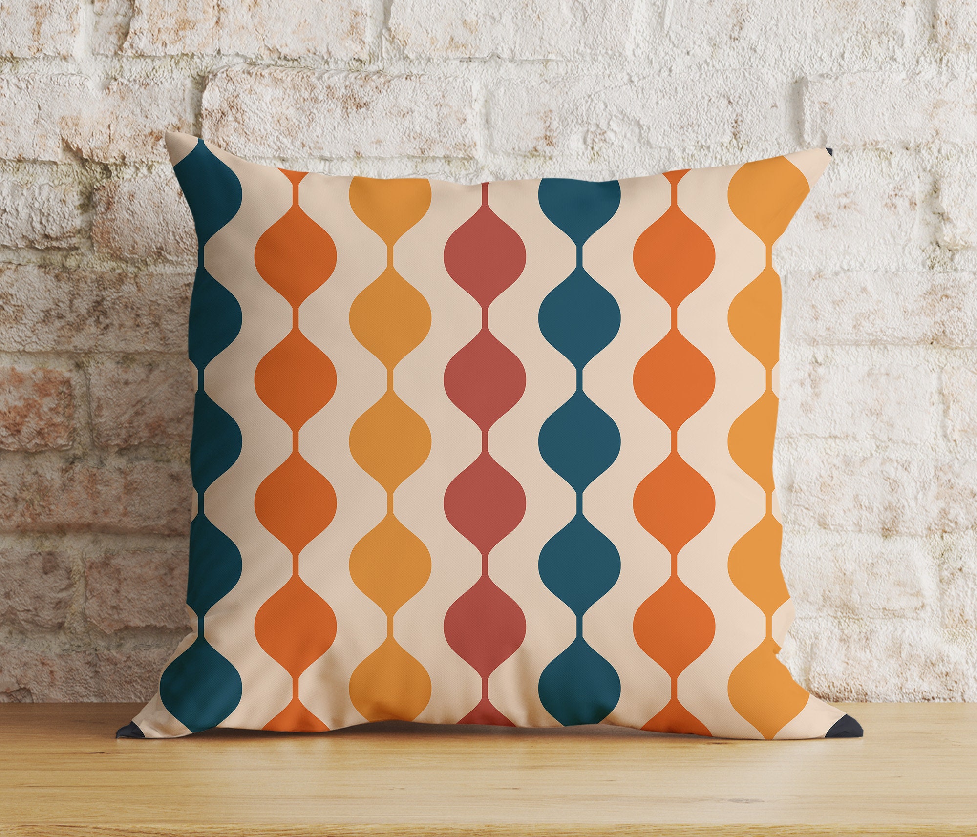Vintage Geometric Cushion Cover, Retro Pattern Pillow Cover, Mid