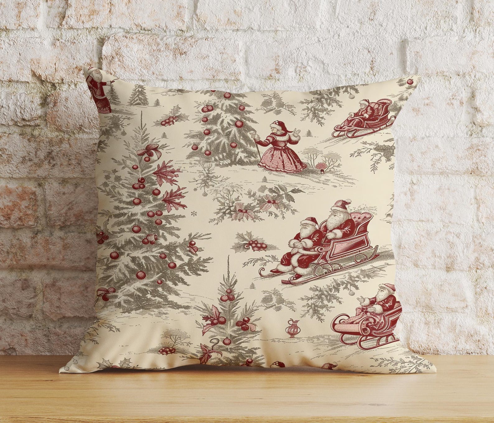 Vintage Toile Christmas Pillow Covers, Classic Holiday Cushion Covers ...