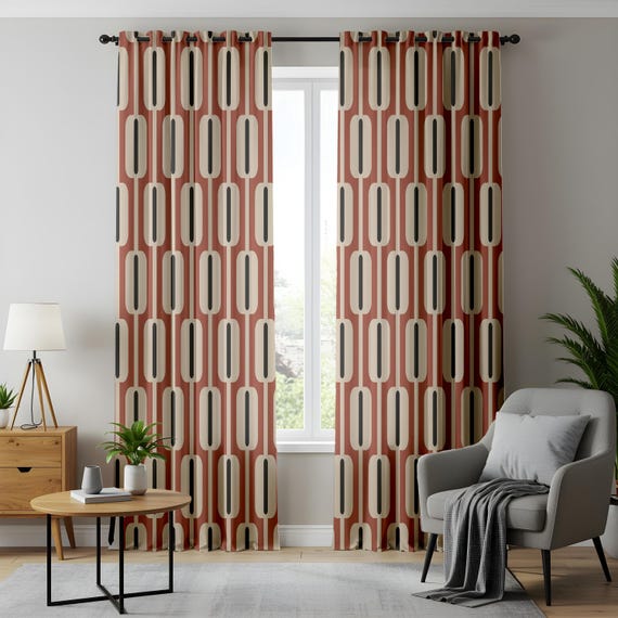 昭和レトロ ミッドセンチュリー カーテン 布 幾何学 vintage
