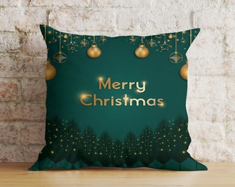 Christmas Pine Deer Cushion Cover, Vibrant Festive Pillow Cover, Winter Holiday Unique Home Decor, 16x16 18x18