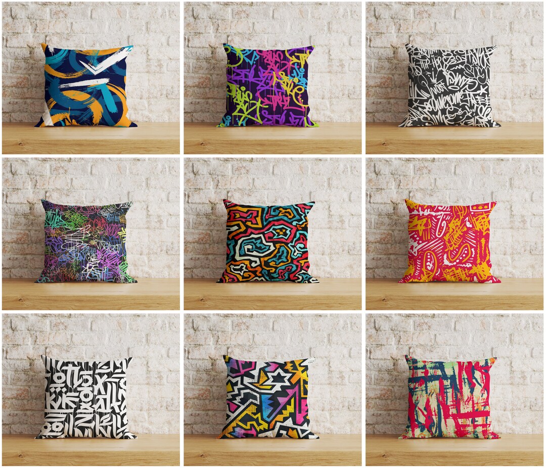 Personalised Graffiti Blue Cushion – Custom Name Pillow, Birthday Gift Idea-787112