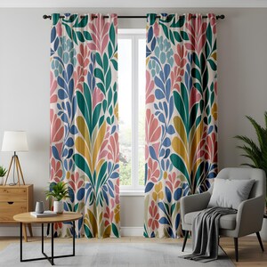 Colorful Leaf and Floral Curtains, Vibrant Botanical Drapes for Home Decor, Customizable Curtain Panels