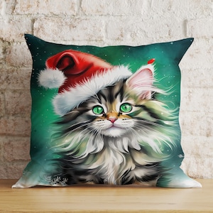 Fundas de cojín navideñas con adorables animales, adorables mascotas con gorros de Papá Noel, cojines decorativos con estampados navideños para la decoración festiva del hogar.
