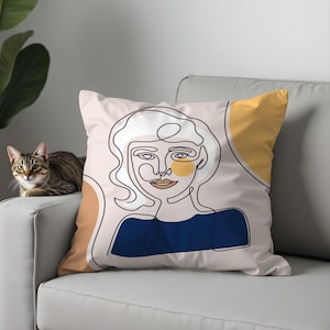 Moderne Line Art Gesichtskissenbezüge, minimalistische abstrakte Frauenkissenbezüge, stilvolle Boho-Kissenbezüge für ein zeitgenössisches Dekor