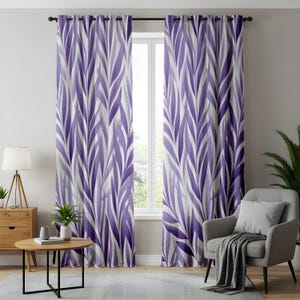 Lavender Dreams Living Room Curtains, Elegant Purple Leaf Pattern, Modern Stylish Drapes, Tranquil Home Decor, Purple Leaf Harmony Curtains