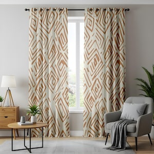Intricate Maze Living Room Curtains, Warm Terracotta Geometric Panels, Bohemian Charm,Earthy Brown Abstract Drapes, Rustic Modern Style