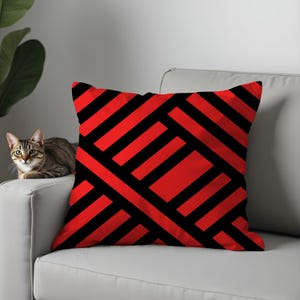 Bold Geometric Pillow Covers, Modern Red and Black Throw Cushion Covers, Abstract Diamond Pattern Sofa Decor for Stylish Interiors, 17x17