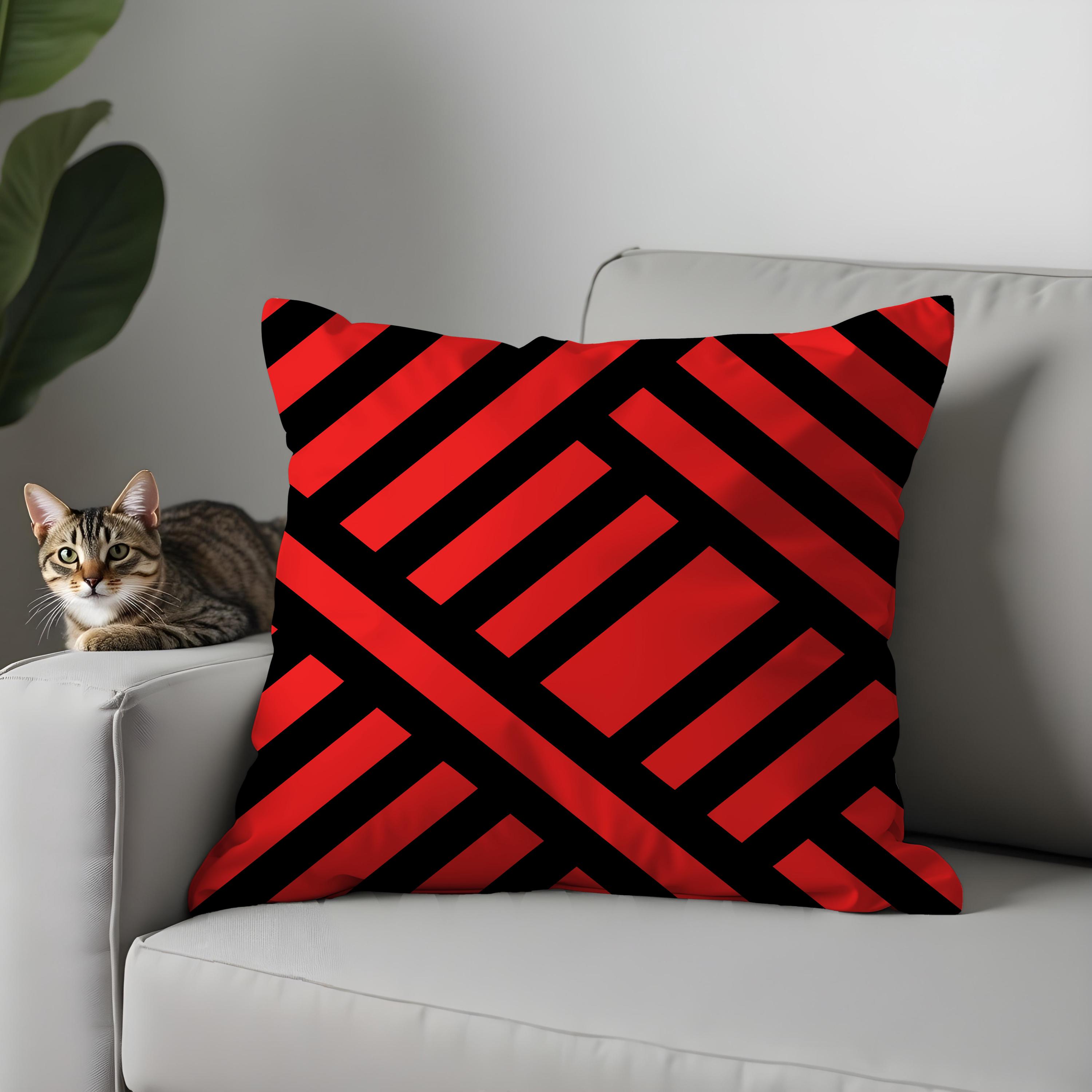 Red and Black Geometric Pillow Cover, Modern Diamond Pattern