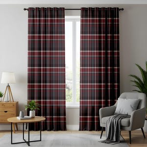 Rustic Lodge Plaid Window Panels, Classic Red and Black Plaid Curtains, Timeless Tartan Style Drapes