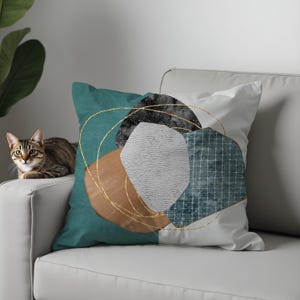 Modern Abstract Pillow Covers, Geometric Gold Accent Cushion Covers, Minimalist Neutral Decorative Throw Pillows for Sofa, 17x17, 18x18