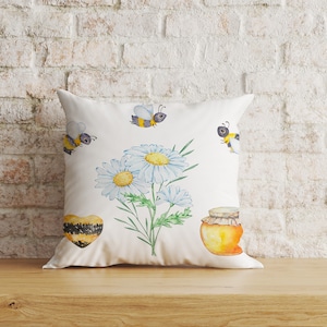 Bee Cushion Cover, Honeybee Pillowcase, Bumble Bee Throw Cushions, Floral Pillow Sham, Yello and Black Bee Pillow Cover