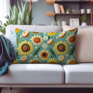 Floral Rectangle Cushion Cover, Abstract Rectangular Pillow Cover, Abstract Leaf Lumbar Cushion Cover, Custom Sofa Cushion Cover