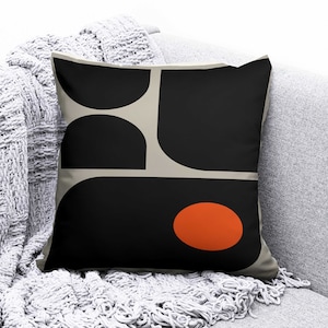 Mid Century Modern Piquet Abstrakt Mönster Svart, Orange Kuddfodral, Heminredning, Kuddfodral, Örngott i Valfri Storlek
