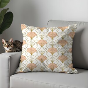 Blush Pink & Gold Art Deco Pillow Cover, Glam 1920s Geometric Cushion, Roaring 20s Great Gatsby Style Decorative Throw Pillow for Chic Decor