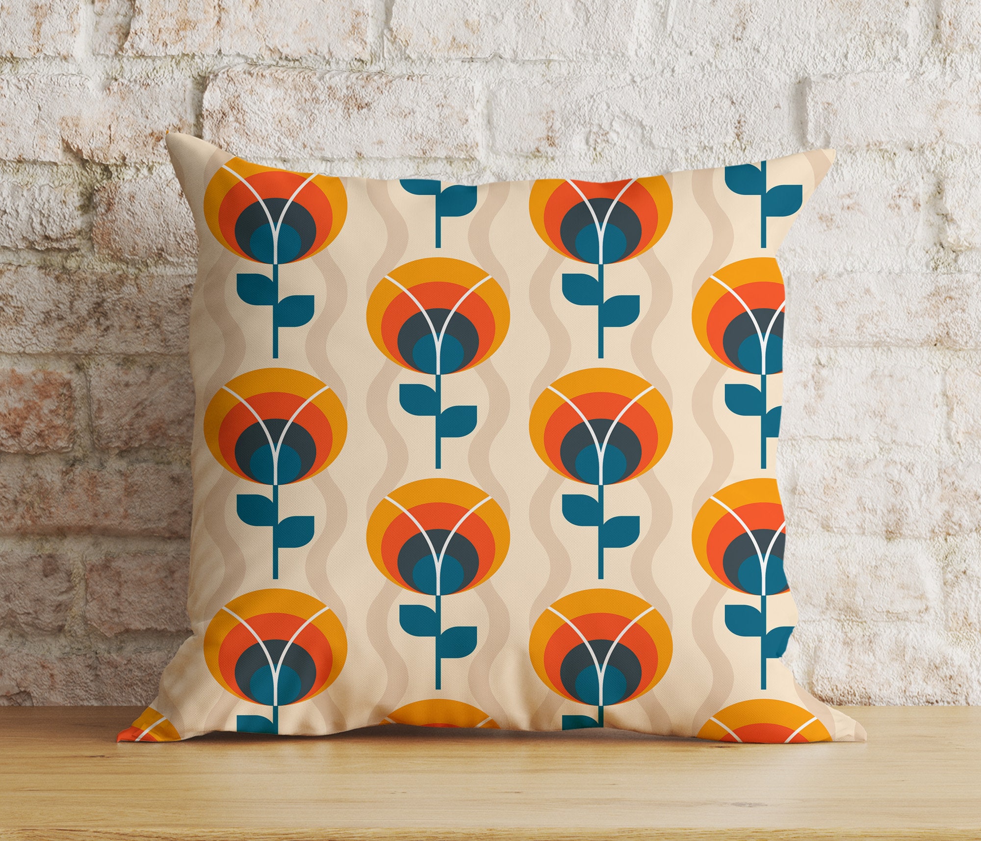 Vintage Geometric Cushion Cover, Retro Pattern Pillow Cover, Mid