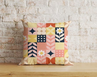 Scandinavian Floral Cushion Cover, Colorful Throw Pillow, Soft Fabric