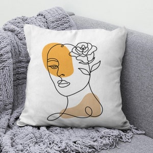 Line Art Face Themed Kissenbezug, Abstrakt Line Art, Körpersilhouette, Frauengesichtkissen, Minimalistisches Kissen