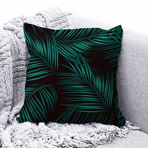 Tropical Flower Cushion Cover, Exotic Black Cushion Case, Monstera Pillowcase, Decorative Pillow Cover, Gift For House