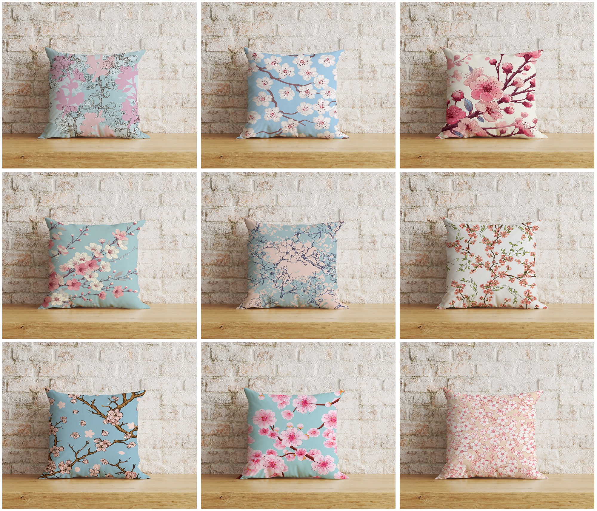 Japanese Sakura Cherry Blossom Cushion Cover spring Floral Throw Pillow cherry Blossom Cushion Case blue Pink Spring Floral Throw Cushions Etsy UK