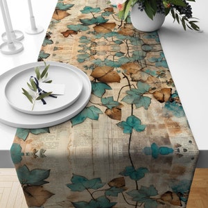 Minimalist Drawings Table Runner, Decorative Abstract Leaves Runner, Nordics Scandi Kitchen Runner, Modern Art Print Table Runner