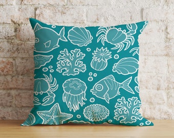 Nautical Soft Fabric Cushion Cover, Sea Life Kid's Room Decor