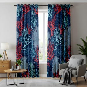 Ocean Coral Reef Curtains, Nautical Coastal Window Drapes, Vibrant Marine Life Home Decor, Beach House Curtain Panels