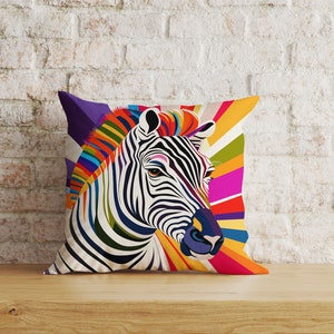 Colorful Zebras Pillow Cover, Multicolor Zebra Pillowcase, Zebra Pattern Throw Pillow,  Farmhouse Decor, Animal Throw Cushions