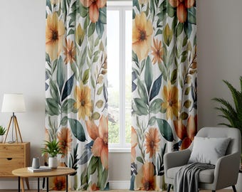 レトロな花柄カーテン、ミッドセンチュリーモダンフローラルカーテン