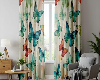 Watercolor Butterfly Window Curtains, Dreamy Home Decor