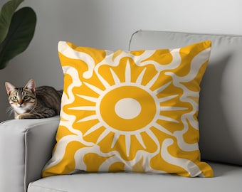 Sun Print Pillow Cover, Boho Celestial Cushion, Knitted Fabric