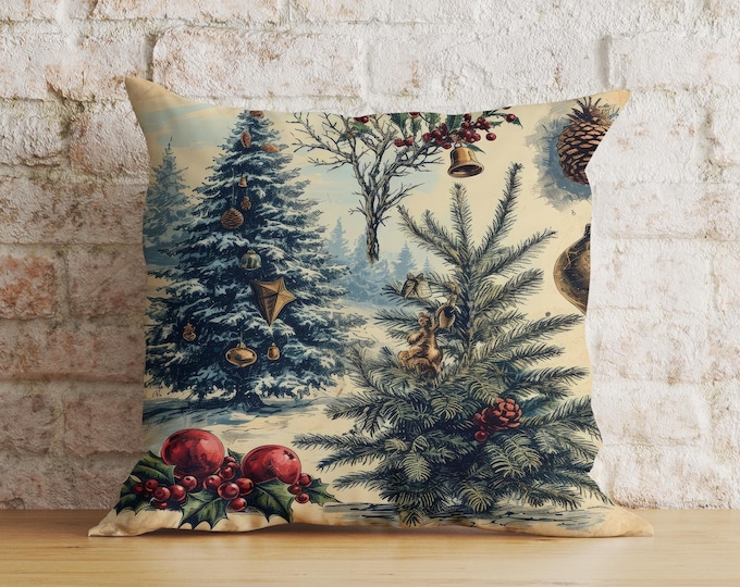 Vintage Toile Christmas Pillow Covers, Classic Holiday Cushion Covers ...