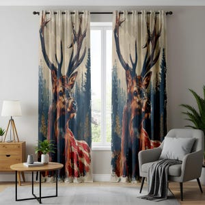 Wildlife Deer Curtains, Bold Forest and Mountain Design, Nature-Inspired Drapes for Rustic Home Decor, Cozy Cabin Style
