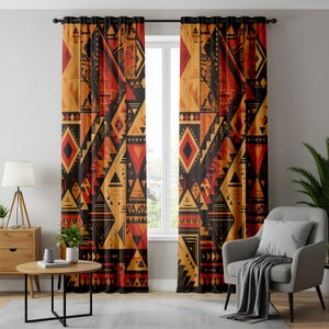 Aztec-Inspired Curtains, African Vibrant Red and Black Geometric Drapes, Southwestern Boho Decor, Statement Window Panels for Bold Interiors