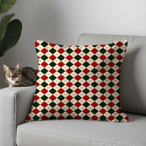 Festive Geometric Tree Holiday Pillow Covers - Elegant Red and Green Designs for Cozy Winter Home Decor, Perfect Modern Throw Cushions