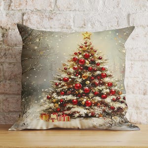 Federa per cuscino con alberi di Natale festivi, federa per cuscino con paesaggio invernale innevato rosa, federa per cuscino con albero di pino natalizio, accogliente regalo di Capodanno