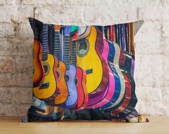 Abstracte gitaarkussenhoes, kleurrijk boho-sierkussen
