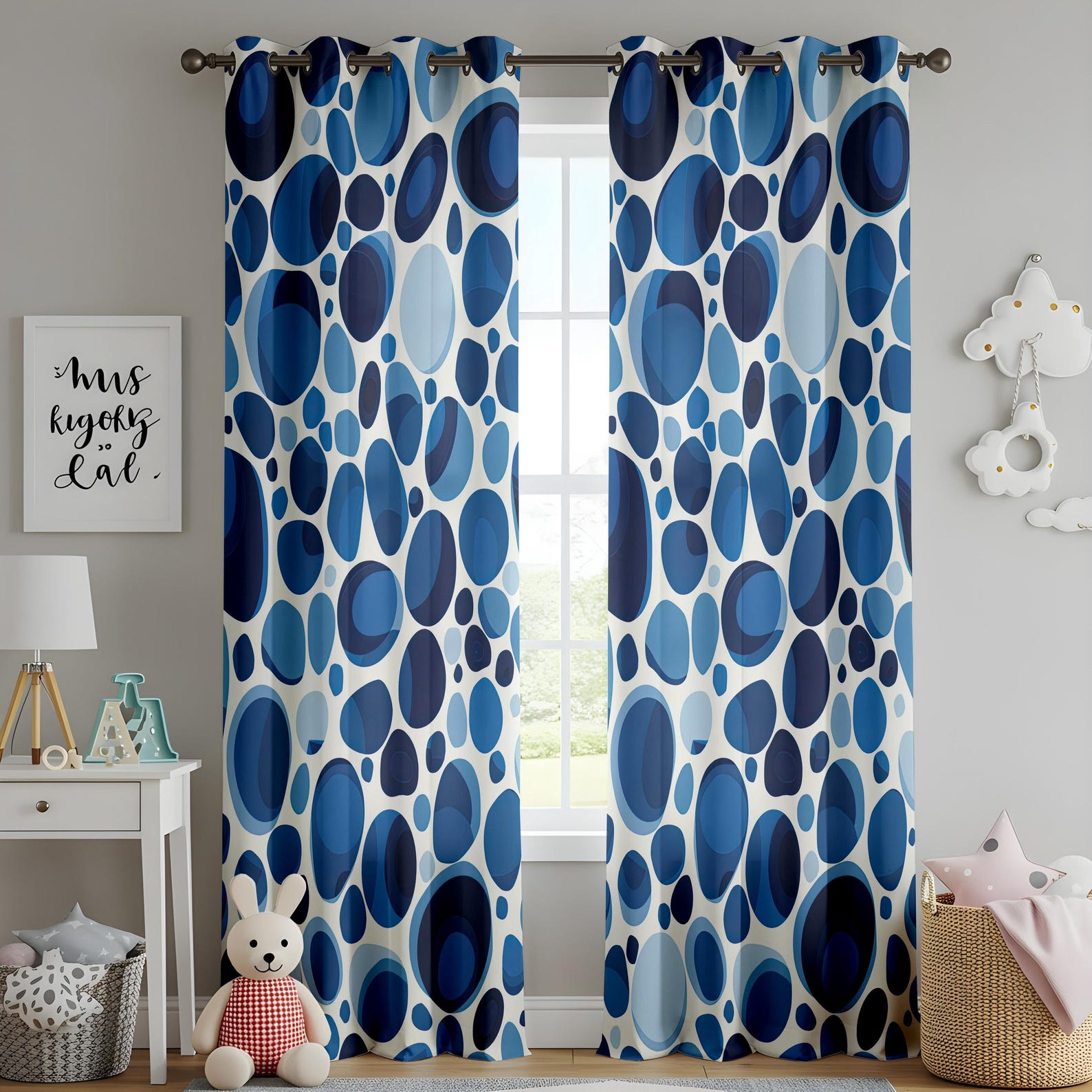 Modern Blue Abstract Curtains for Living Room, Ocean and Coastal Decor ...