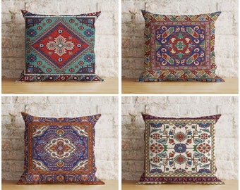 Aztec Kilim Cushion Cover, Turkish Rug Pattern Pillow Cover, Southwestern Farmhouse Bedroom Throw Pillow Case, Ethnic Home Decor