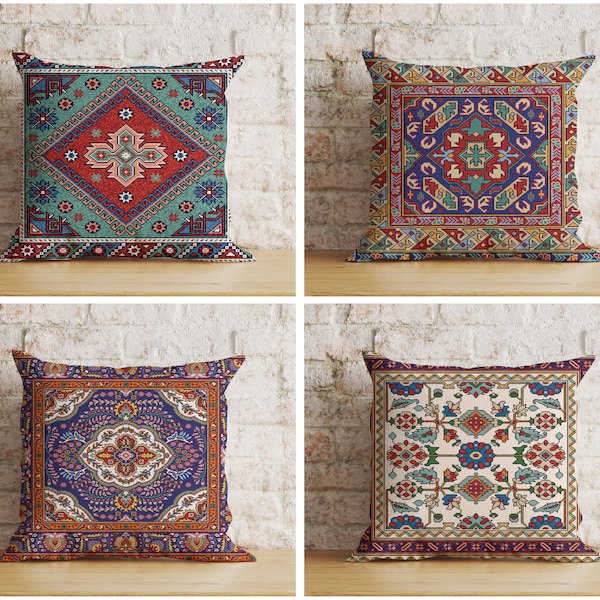 Aztec Kilim Cushion Cover, Turkish Rug Pattern Pillow Cover, Southwestern Farmhouse Bedroom Throw Pillow Case, Ethnic Home Decor