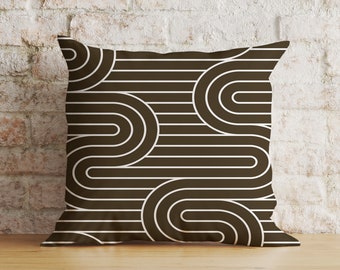 Mid Century Modern Pillow Cover, Geometric Brown Soft Fabric Cushion