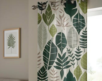 葉っぱのプリントカーテン、植物柄のドレープ、森をイメージした窓用