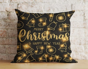Elegante funda de almohada navideña negra, decoración navideña para el hogar.