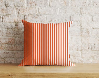 Funda de cojín de tela suave tejida a rayas naranjas, elegante decoración para el hogar.