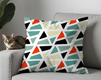 Mid Century Modern Cushion Cover, Retro Teal Orange Geometric Pillow Cover, Atomic 1950s Funky Decor, 16x16 18x18
