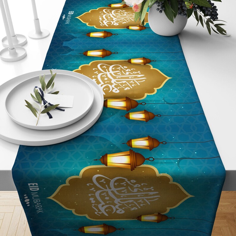Turquoise Green Ramadan Kareem Table Runner, Soft Fabric Centerpiece - Etsy