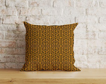 Greek Key Cushion Cover, Greek Key Pillow Cover, Yellow Black