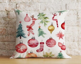 冬の刺繍入りクッションカバー、クリスマスクッション、クリスマス