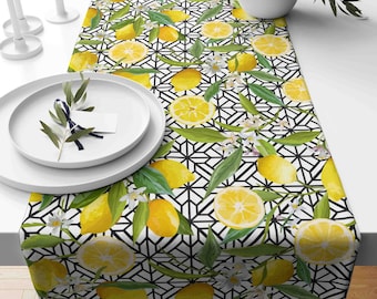 Lemon Soft Fabric Table Runner, Citrus Floral Design