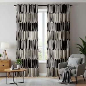 Moderne minimalistische Vorhänge, abstrakte Vorhänge, skandinavische geometrische Fenstervorhänge, neutrales Wohndekor