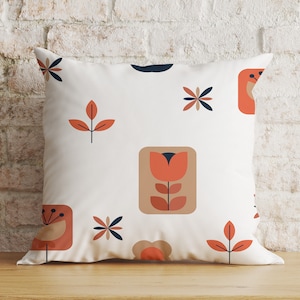 Scandi Floral Cushion Cover, Botanical Pillowcase, Floral Painting Scatter Cushions, Leaves Design Throw Cushions, Linear Stem Scandinavian